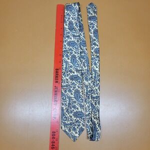 Stafford Mens Silk Paisley Tie Blue Cream Red Woven Necktie Made in USA RN 60822